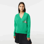 Lacoste סוודר צמר עם צווארון V DZ4D0D2643 ירוק ldm נשים