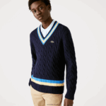 Lacoste סוודר צמר פסים בהתאמה קלאסית DZ4D0D1517 כחול כהה צהוב כחול 7kz גברים