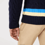 Lacoste סוודר צמר פסים בהתאמה קלאסית DZ4D0D1517 כחול כהה צהוב כחול 7kz גברים - Image 4