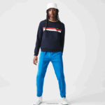 Lacoste סוודר קולורבלוק מכותנה אורגנית תוצרת צרפת DZ4D0D2607 כחול כהה לבן אדום tre נשים - Image 2