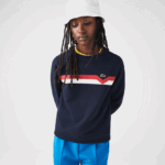 Lacoste סוודר קולורבלוק מכותנה אורגנית תוצרת צרפת DZ4D0D2607 כחול כהה לבן אדום tre נשים