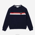 Lacoste סוודר קולורבלוק מכותנה אורגנית תוצרת צרפת DZ4D0D2607 כחול כהה לבן אדום tre נשים - Image 5