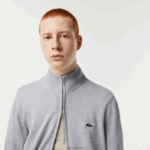 Lacoste סוודר רוכסן מכותנה אורגנית בצווארון סטנד-אפ DZ4D0D459 chine אפור cca גברים - Image 2