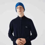 Lacoste סוודר רוכסן מכותנה אורגנית בצווארון סטנד-אפ DZ4D0D461 כחול כהה 166 גברים - Image 2