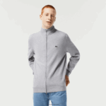 Lacoste סוודר רוכסן מכותנה אורגנית בצווארון סטנד-אפ DZ4D0D459 chine אפור cca גברים