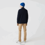 Lacoste סוודר רוכסן מכותנה אורגנית בצווארון סטנד-אפ DZ4D0D461 כחול כהה 166 גברים - Image 3