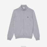 Lacoste סוודר רוכסן מכותנה אורגנית בצווארון סטנד-אפ DZ4D0D459 chine אפור cca גברים - Image 4
