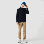 Lacoste סוודר רוכסן מכותנה אורגנית בצווארון סטנד-אפ DZ4D0D461 כחול כהה 166 גברים - Image 5