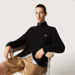 Lacoste סוודר רוכסן מכותנה אורגנית בצווארון סטנד-אפ DZ4D0D460 שחור 031 גברים