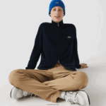 Lacoste סוודר רוכסן מכותנה אורגנית בצווארון סטנד-אפ DZ4D0D461 כחול כהה 166 גברים