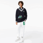 Lacoste סוודר תג קומי DZ4D0D1378 שחור/לבן אה גברים - Image 2