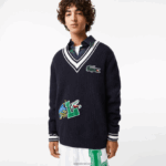 Lacoste סוודר תג קומי DZ4D0D1378 שחור/לבן אה גברים