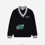 Lacoste סוודר תג קומי DZ4D0D1378 שחור/לבן אה גברים - Image 5
