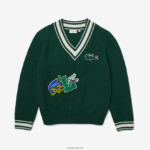 Lacoste סוודר תג קומי DZ4D0D1379 ירוק לבן yrr גברים - Image 4