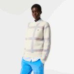 Lacoste סוודר תערובת צמר בגזרת טרטן בכושר נינוח DZ4D0D1427 לבן אדום כחול 7d1 נשים - Image 2