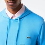 Lacoste סווטשירט ג'רזי מכותנה עם קפוצ'ון DZ4D0D623 כחול 4xa גברים - Image 3