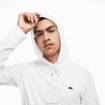 Lacoste סווטשירט ג'רזי מכותנה עם קפוצ'ון DZ4D0D736 לבן 001 גברים