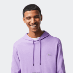 Lacoste סווטשירט ג'רזי מכותנה עם קפוצ'ון DZ4D0D790 gfu סגול גברים - Image 6