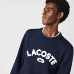 Lacoste סווטשירט טרי ממותג עם צווארון צוואר DZ4D0D1160 כחול כהה 166 גברים