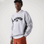 Lacoste סווטשירט טרי ממותג עם צווארון צוואר DZ4D0D1161 chine אפור cca גברים