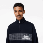 Lacoste סווטשירט כותנה אורגנית עם צווארון רוכסן DZ4D0D283 כחול כהה 166 גברים - Image 2