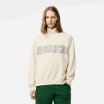 Lacoste סווטשירט כותנה אורגנית עם צווארון רוכסן DZ4D0D282 לבן xfj גברים
