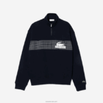 Lacoste סווטשירט כותנה אורגנית עם צווארון רוכסן DZ4D0D283 כחול כהה 166 גברים - Image 4