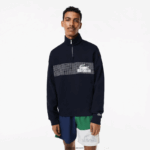 Lacoste סווטשירט כותנה אורגנית עם צווארון רוכסן DZ4D0D283 כחול כהה 166 גברים