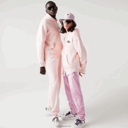 Lacoste סווטשירט כותנה אורגנית עם קפוצ'ון בגזרה רופפת DZ4D0D1158 ורוד בהיר t03 גברים