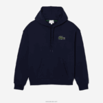 Lacoste סווטשירט כותנה אורגנית עם קפוצ'ון בגזרה רופפת DZ4D0D366 כחול כהה 166 גברים - Image 5
