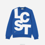 Lacoste סווטשירט כותנה עם אותיות ניגודיות בהתאמה קלאסית DZ4D0D1042 כחול k1q גברים - Image 4