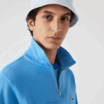 Lacoste סווטשירט כותנה עם רוכסן צווארון עומד DZ4D0D1184 כחול 4xa גברים
