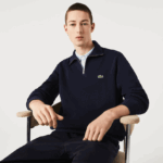 Lacoste סווטשירט כותנה עם רוכסן צווארון עומד DZ4D0D951 כחול כהה 166 גברים