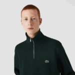 Lacoste סווטשירט כותנה עם רוכסן צווארון עומד DZ4D0D953 ירוק yzp גברים - Image 4
