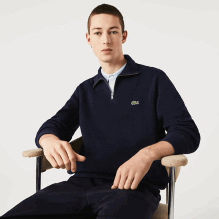 Lacoste סווטשירט כותנה עם רוכסן צווארון עומד DZ4D0D951 כחול כהה 166 גברים
