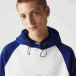 Lacoste סווטשירט כיס עם רוכסן קונטרסט עם ברדס דו-צבעוני DZ4D0D1190 לבן כחול אימה גברים