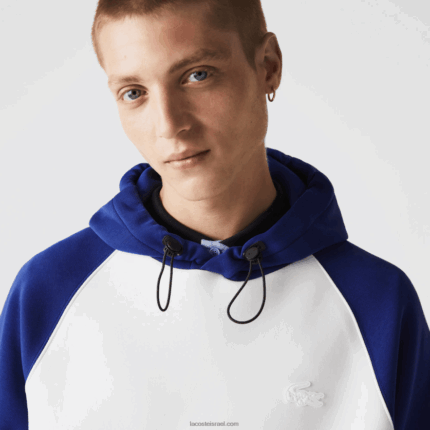 Lacoste סווטשירט כיס עם רוכסן קונטרסט עם ברדס דו-צבעוני DZ4D0D1190 לבן כחול אימה גברים