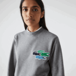 Lacoste סווטשירט מכותנה אורגנית בצוואר צוואר DZ4D0D1209 סיני אפור 1vq נשים - Image 4