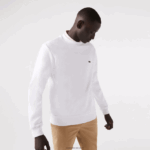 Lacoste סווטשירט מכותנה אורגנית מוברש DZ4D0D272 לבן 001 גברים - Image 2