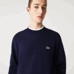 Lacoste סווטשירט מכותנה אורגנית מוברש DZ4D0D274 כחול כהה 166 גברים