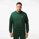 Lacoste סווטשירט מכותנה אורגנית מוברש DZ4D0D281 ירוק 132 גברים - Image 5