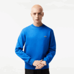 Lacoste סווטשירט מכותנה אורגנית מוברש DZ4D0D286 כחול kxb גברים