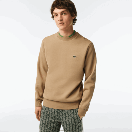 Lacoste סווטשירט מכותנה אורגנית מוברש DZ4D0D289 בז' cb8 גברים