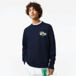 Lacoste סווטשירט מכותנה אורגנית תג DZ4D0D988 כחול כהה 166 גברים