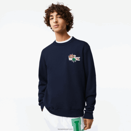 Lacoste סווטשירט מכותנה אורגנית תג DZ4D0D988 כחול כהה 166 גברים