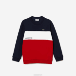 Lacoste סווטשירט ממותג עם צווארון צווארון DZ4D0D3237 חוק כהה כחול לבן אדום ילדים - Image 3
