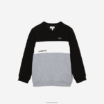 Lacoste סווטשירט ממותג עם צווארון צווארון DZ4D0D3236 שחור לבן אפור chine nua ילדים - Image 5