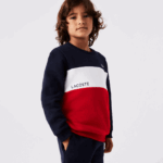 Lacoste סווטשירט ממותג עם צווארון צווארון DZ4D0D3237 חוק כהה כחול לבן אדום ילדים