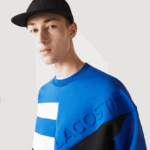 Lacoste סווטשירט עם אפקט טלאים בגזרה רופפת DZ4D0D956 כחול לבן nne גברים