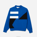 Lacoste סווטשירט עם אפקט טלאים בגזרה רופפת DZ4D0D956 כחול לבן nne גברים - Image 4